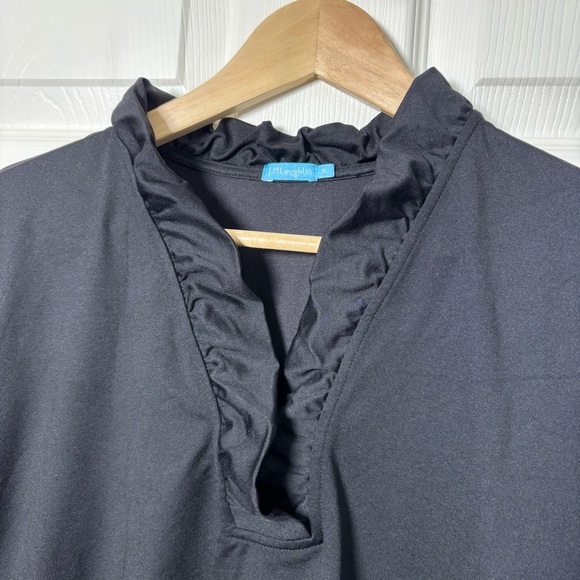 J. McLaughlin Durham Ruffle Top Womens XL Black 3/4 Sleeve Catalina Cloth Luxury - Picture 5 of 7